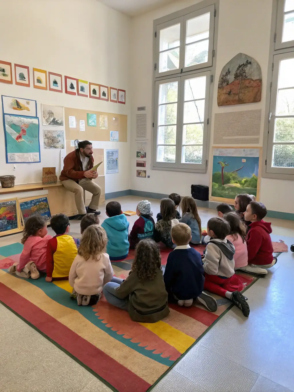 A vibrant image of children participating in an educational workshop about local history and archaeology, organized by SMBS REMPART BOURGOGNE FRANCHE-COMTE to promote cultural awareness.